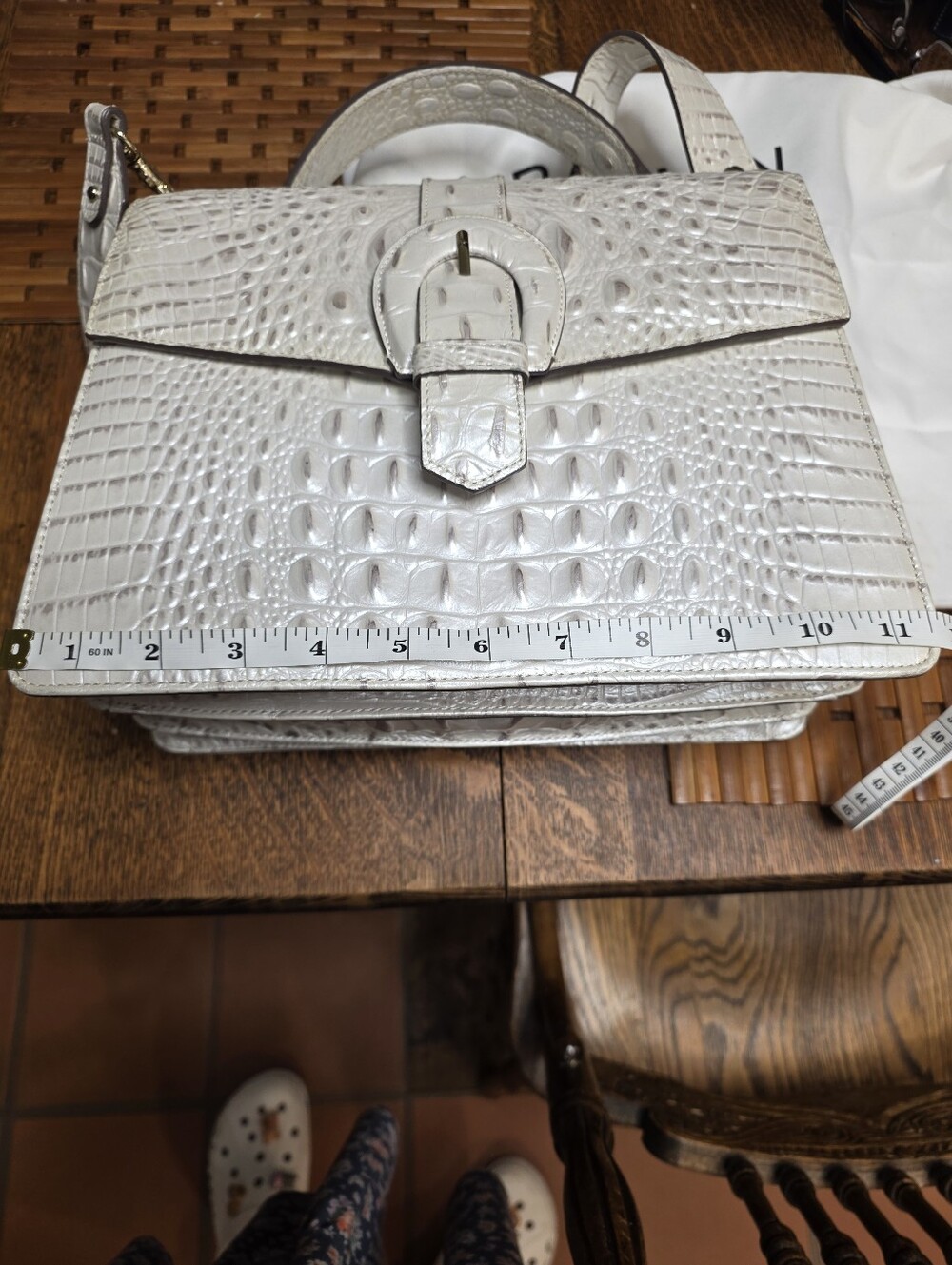 Brahmin Ivory Croc-Embossed Leather Satchel with Top Handle - Picture 12 of 14